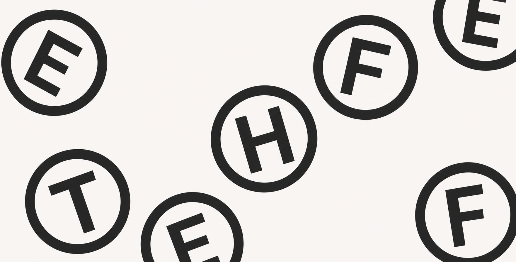 Large black letters cropped inside white circular forms